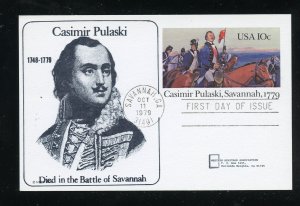 US UX79 10 cent Postal Card Casimir Pulaski Addr Western Heritage cachet FDC