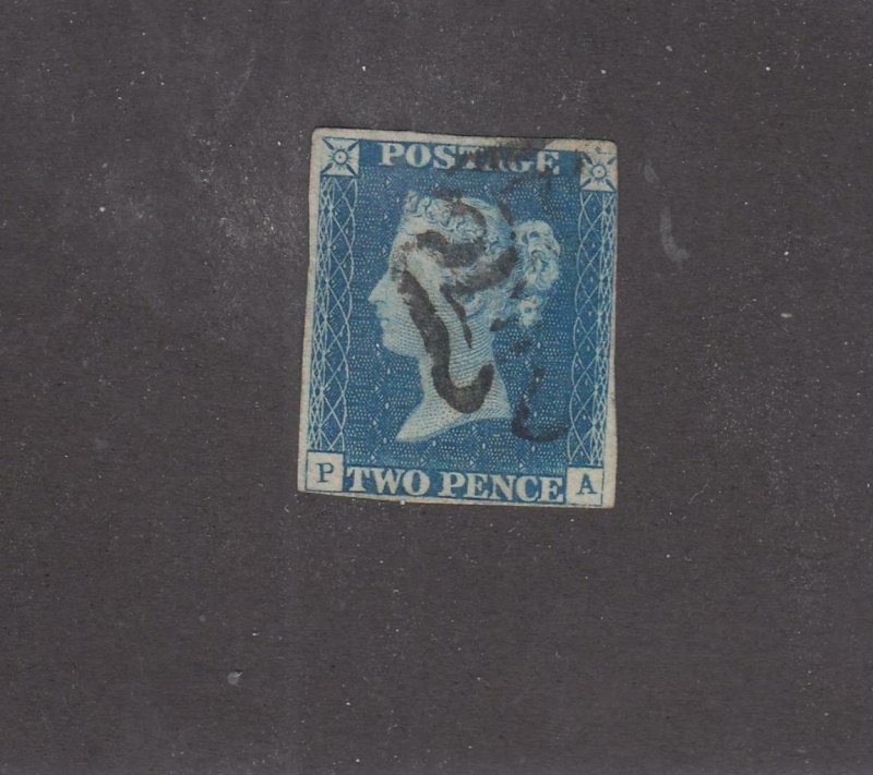 GREAT BRITAIN #  # 2 VF 2d BLUE QUEEN VICTORIA PART MX CAT  $700