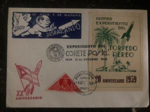 1959 Habana Cuba First Rocket mail souvenir sheet cover FFC