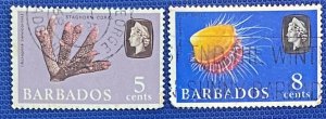 ZAYIX - 1965 - Barbados - #271, 273 - Used - Marine Life - Shells - Coral