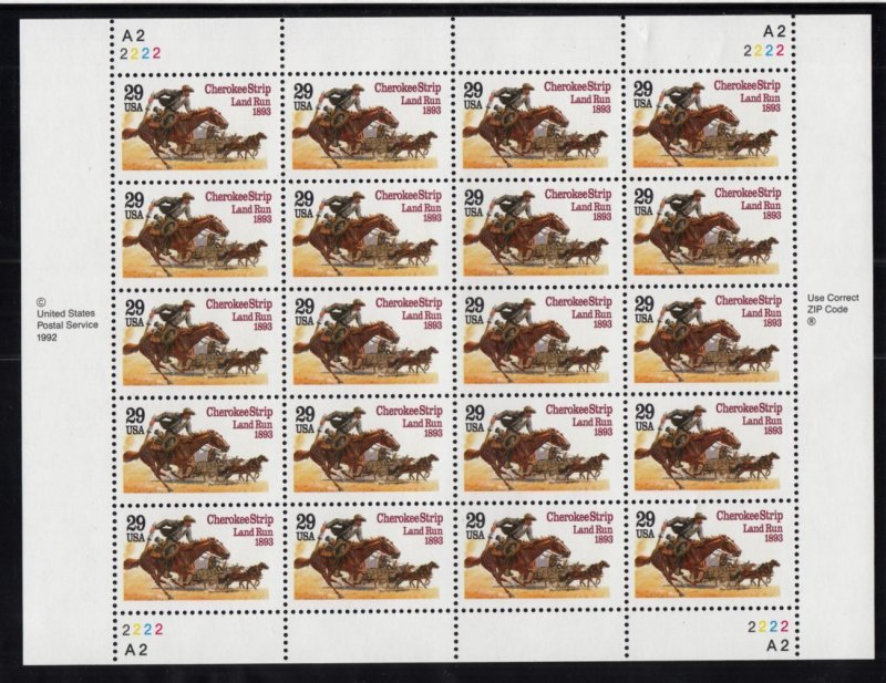 1993 Cherokee Strip Land Run Sc 2754 MNH 29c full sheet of 20