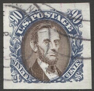 US 1989 Sc 2433b  90c Imperf Lincoln, blue frame  Used  VF