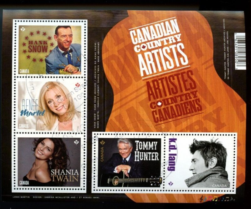 ? Canadian Country Artists Shania Twain 5xP stamps Souvenir Sheet used Canada 