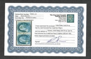 US Sc#24 Pair Used/Average, Type Va Pos 12R5+13R5, Doporto Cert., Cv. $600+