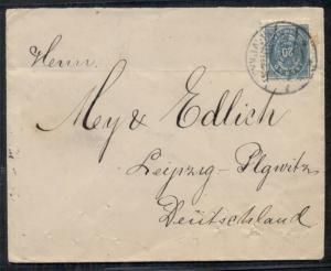 ICELAND 1902 20aur blue (Sc#28) tied on cover to Germany via Edinburgh