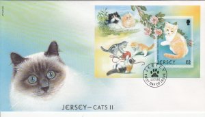 Jersey  2002,  Cats Miniature Sheet on  FDC