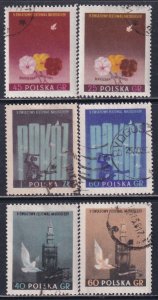 Poland 1955 Sc 687-92 Science & Culture Tower of Palace Pansies Dove Stamp Used