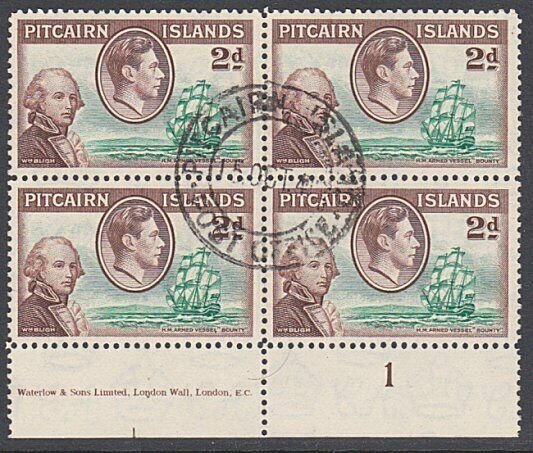 PITCAIRN 1940 GVI 2d plate/imprint block of 4 fine used....................29955