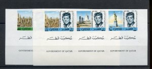 QATAR SCOTT #119/19A JOHN F. KENNEDY MEMORIAL IMPERF SET OF STRIPS(3) MINT NH