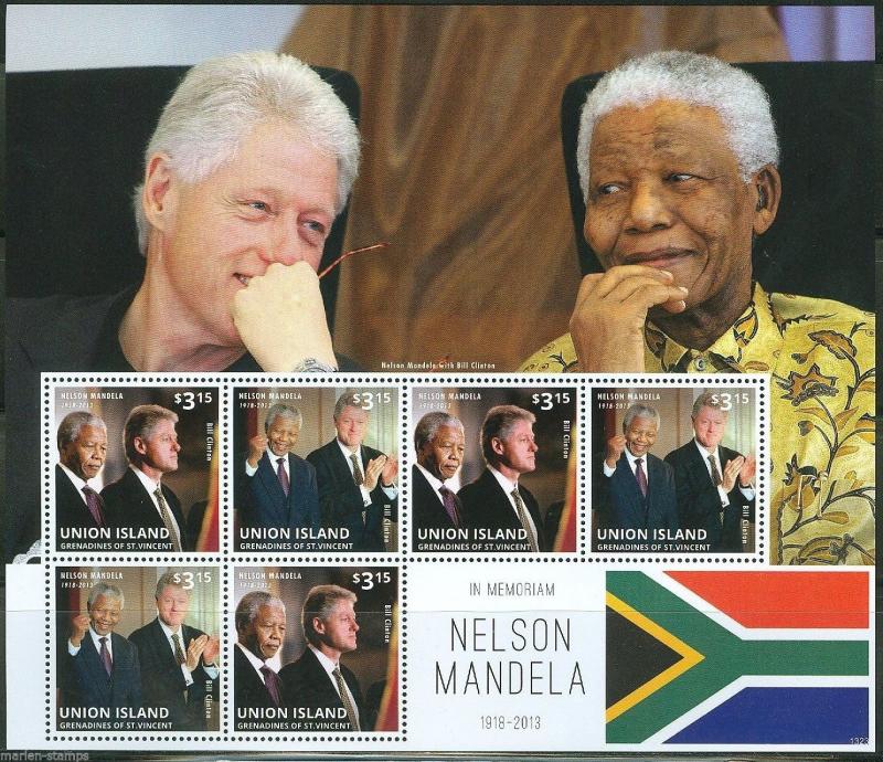 UNION ISLAND 2014  NELSON MANDELA MEMORIAL  SHEET  WITH BILL CLINTON  MINT NH