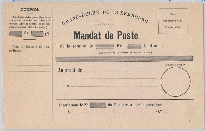 LUXEMBOURG  -  POSTAL HISTORY -  FORMULAR CARD  Postal Money Order