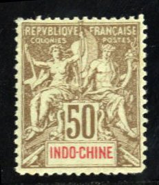 French Colonies, Indochina #18 Cat$30, 1900 50c brown, hinged