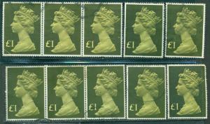 GREAT BRITAIN SG-1026, SCOTT # MH-169, USED, 10 STAMPS, GREAT PRICE!