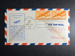 1941 USA Airmail Cover Saint Louis MO to Chicago IL World Philatelic Aviation