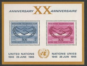 UN-NY # 145  U.N.  20th Anniversary - souvenir sheet    (1)  Mint NH