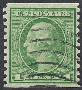 United States #490 1¢ George Washington. Green. Coil. Perf. 10 vert. Used.