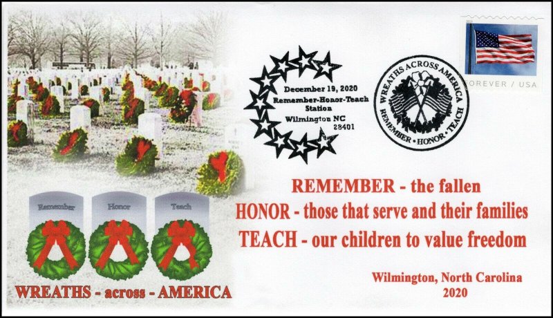 20-301, 2020, Wreaths Across America, Event Cover, Pictorial Postmark, Christmas