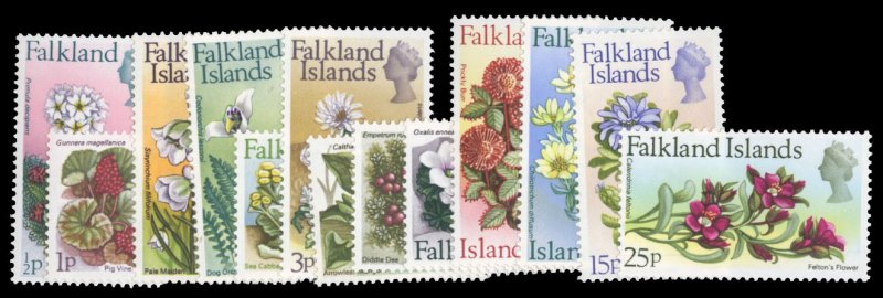 Falkland Islands #210-222 Cat$53.25, 1972 Flowers, complete set, never hinged