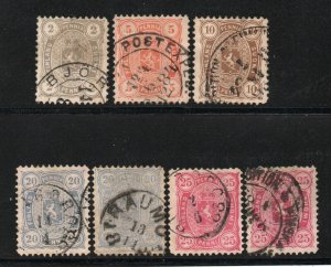 Finland - Sc# 25 - 29 Used (7) with shades / Perf 12 1/2       -     Lot 0923364