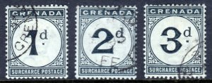 GRENADA — SCOTT J1-J3 (SG D1-D3) — 1892 POSTAGE DUE SET — USED — SCV $10