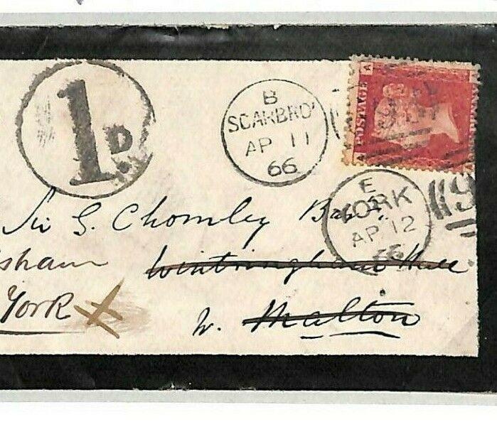 GB Cover YORK *1d* CHARGE MARK Forwarded 1866 SG.43 Scarborough {samwells}B75 