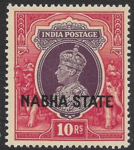 INDIA-NABHA SG92 1938 10r PURPLE & CLARET OVPT ON INDIA MNH (r)