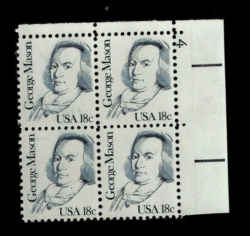 US 1980 Sc# 1858 18 c George Mason Mint NH Plate Block of 4