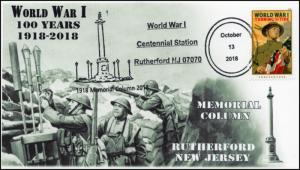 18-375, 2018, World War I, Memorial Column, Pictorial Postmark, Event Cover, Rut