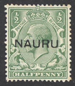 Nauru Sc# 1b MH overprint centered 1923 ½p King George V