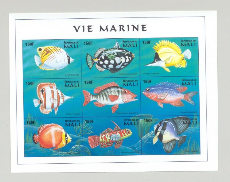 Mali #896 Fish 1v M/S of 9 Imperf Chromalin Proof