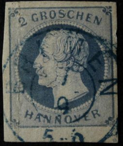 Hanover #20 George V With Blue Bremen 1859 Cancel