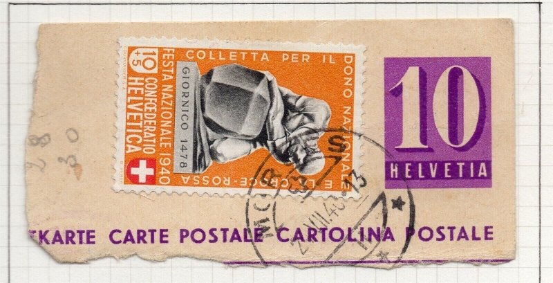 Switzerland 1940 Pro Patria Issue Fine Used 10c. Postmark Piece NW-209676