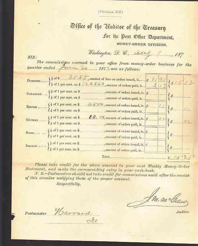 US - Post Office Money Order Division - Two Forms 1876/1877