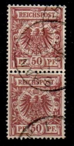 GERMAN P.O.'S IN CHINA SGZ13 1890 50pf LAKE-BROWN PAIR USED IN SHANGHAI - FAULT