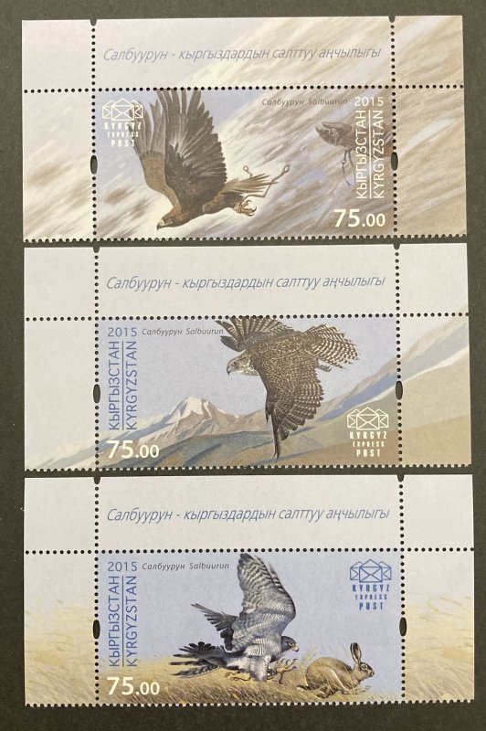 Kyrgyz Express Post 2015 #6-8, Falconry, MNH.