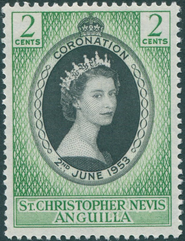 St Kitts-Nevis 1953 2c black & bright green Coronation SG106 unused