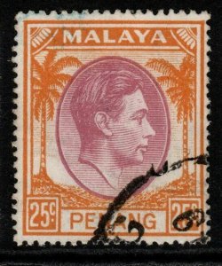 MALAYA PENANG SG16 1949 25c PURPLE & ORANGE FINE USED