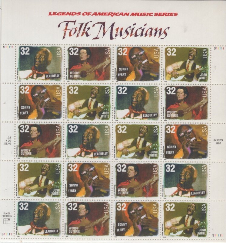 Scott 3212 - 3215 - Folk Musicians Sheet Of 20.  MNH. OG.   #02 3212sh20