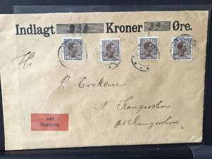 Denmark 1926 wax seals Skorping Bank registered  stamps cover  Ref R28309