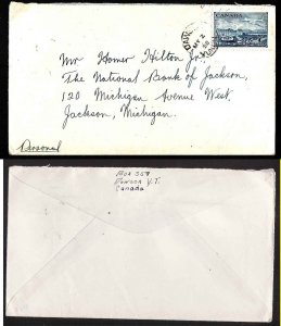 Canada-cover  #4985 -7c Stagecoach to USA - Dawson,Yukon duplex-My 2 1952-