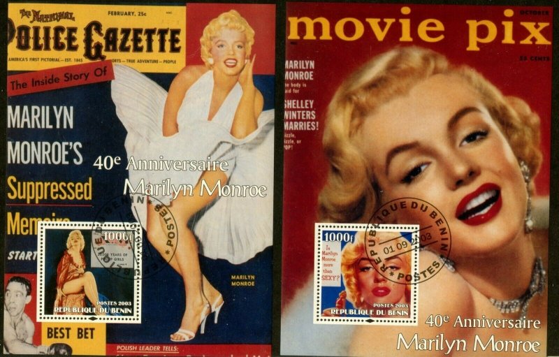 BENIN 2003 Marilyn Monroe 40th Ann Souvenir Sheets Set of 10 Different Cancelled