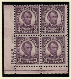 1925 Lincoln Sc 584 3c rotary press MNH nice full original gum, plate block of 4