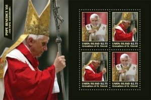 Union Island 2010- Pope Benedict XVI 5th Papal Anniversary Sheet of 4 Stamps MNH