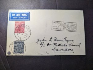 1933 British India Airmail First Flight Cover FFC Karachi to Kanpur India