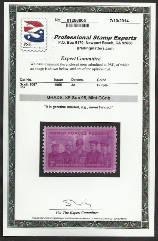 # 1067 MINT NEVER HINGED ARMED FORCES RESERVE P.S.E. GRADE 95