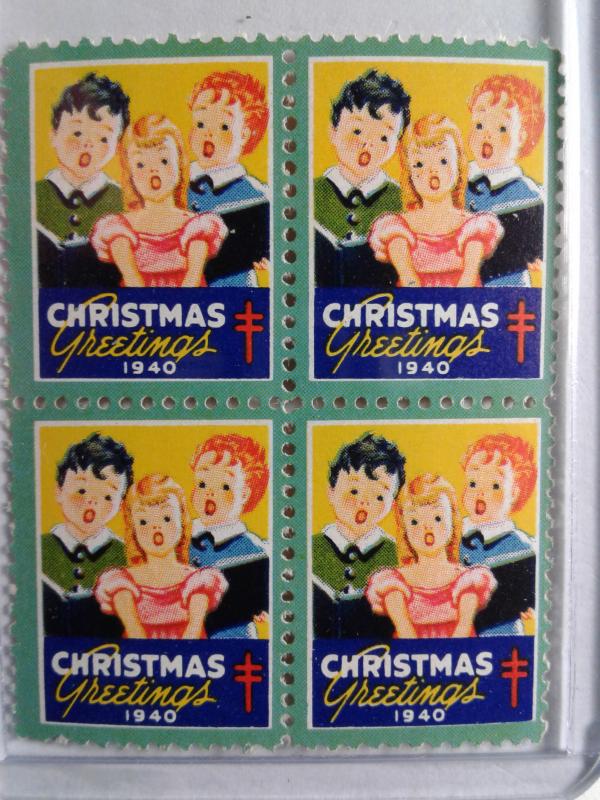 1940 CHRISTMAS SEALS BLOCK OF 4 MINT NEVER HINGED GEMS !! GREAT FIND !!