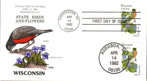 #2001 Wisconsin Birds - Flowers Collins FDC