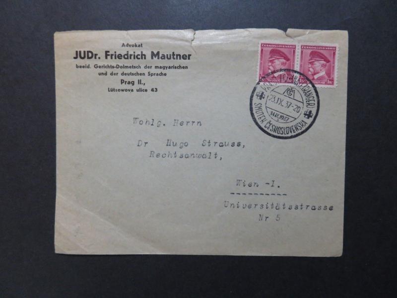 Czechoslovakia 1937 Cover to Austria w/ Event Cancel, see notes - Z8384