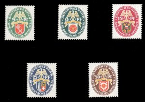 Germany #B28-32 Cat$180, 1929 Arms, complete set, never hinged