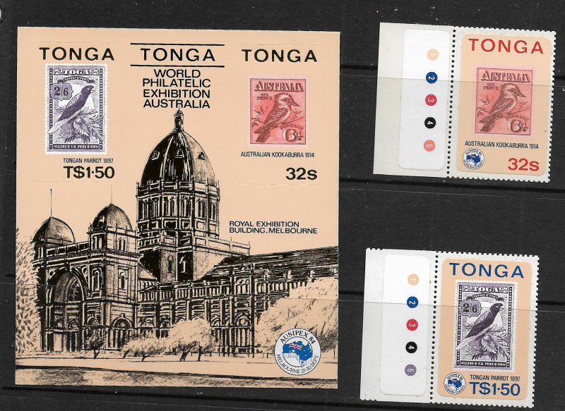 TONGA, 588-589A, MNH,SS + 2 STAMPS, AUSIPEX '84